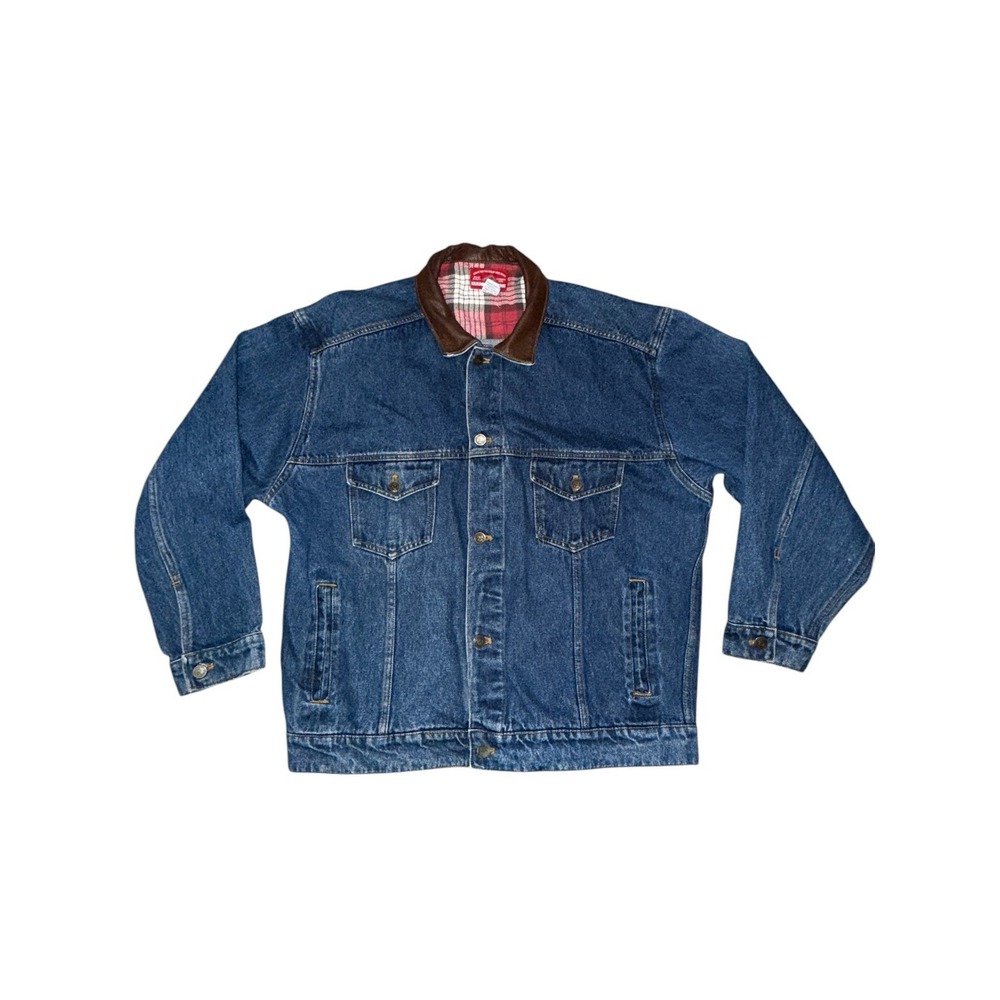 Marlboro Country Store Denim Jacket Western Leather Trim Men's XL Rodeo Vintage